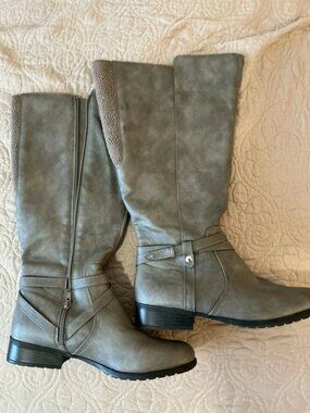 Life Stride Xtrovert Gray Riding Boots Sz 10 Wide Calf